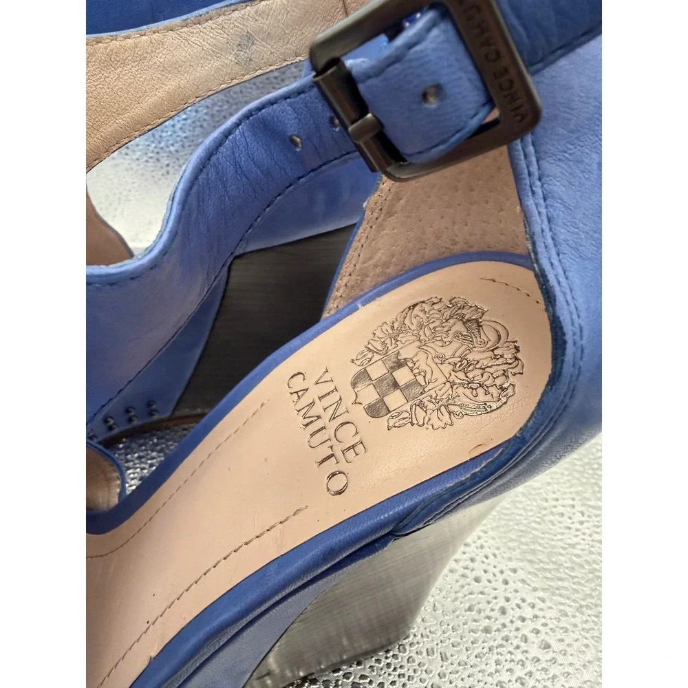 Vince Camuto Waylin Blue Leather Studded Platform Wedge Sandals Womens 9.5 M